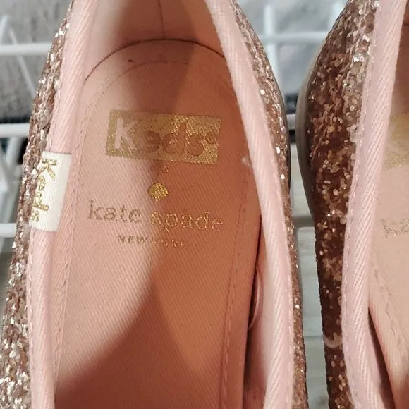 Keds x Kate Spade Rose Gold Pink Glitter Sneakers Super Cute Size‎ 6