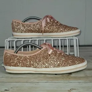 Keds x Kate Spade Rose Gold Pink Glitter Sneakers Super Cute Size‎ 6