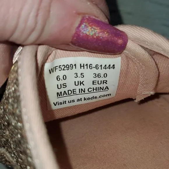 Keds x Kate Spade Rose Gold Pink Glitter Sneakers Super Cute Size‎ 6