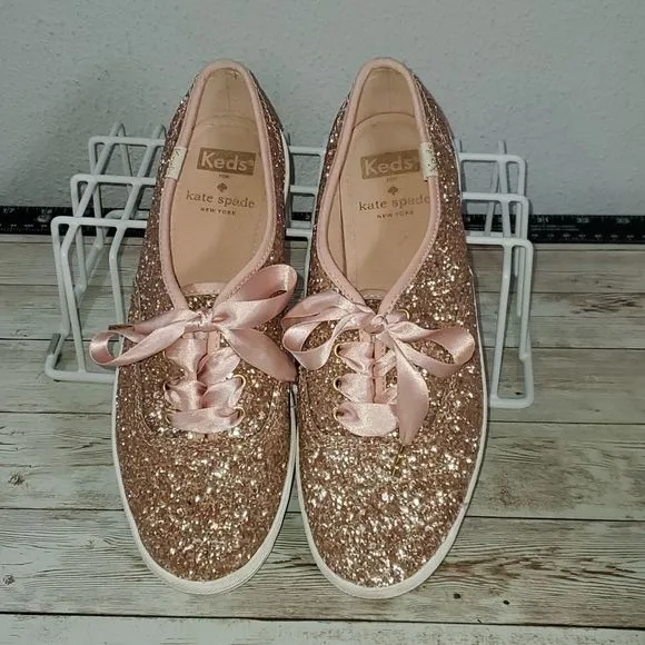 Keds x Kate Spade Rose Gold Pink Glitter Sneakers Super Cute Size‎ 6