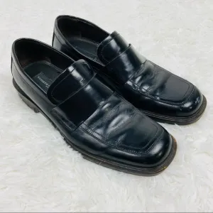 KENNETH COLE made in italy black leather mens flat loafers dress shoes size 9.5