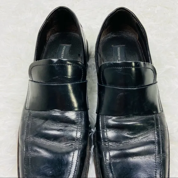 KENNETH COLE made in italy black leather mens flat loafers dress shoes size 9.5
