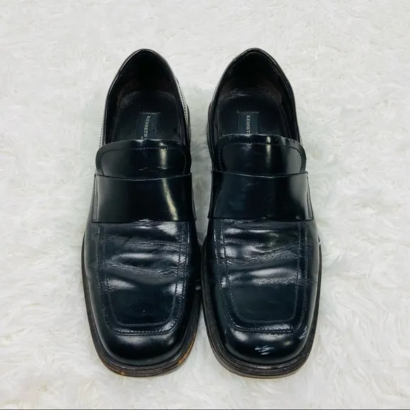 KENNETH COLE made in italy black leather mens flat loafers dress shoes size 9.5