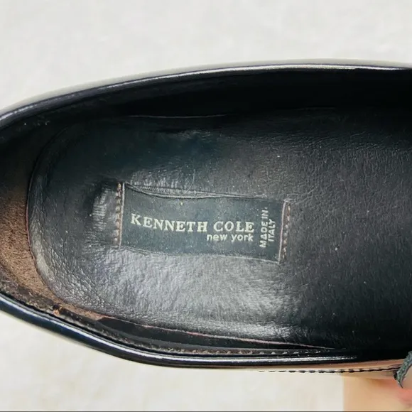 KENNETH COLE made in italy black leather mens flat loafers dress shoes size 9.5