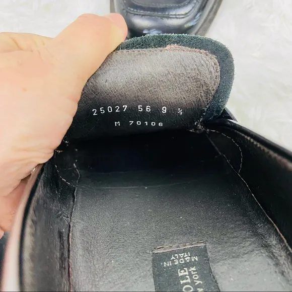 KENNETH COLE made in italy black leather mens flat loafers dress shoes size 9.5