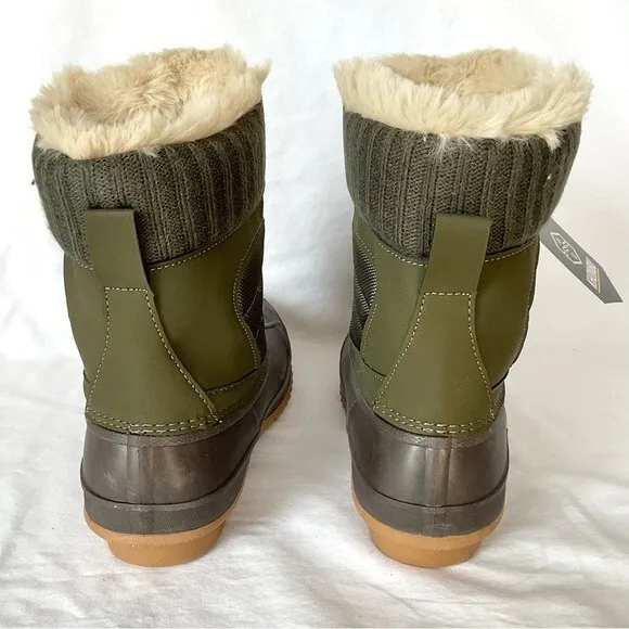 Khombu Faux Fur Duck Boots Booties Kathleen Waterproof Olive Green Sz 11 New