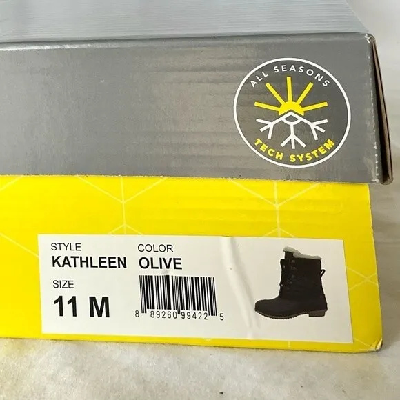Khombu Faux Fur Duck Boots Booties Kathleen Waterproof Olive Green Sz 11 New