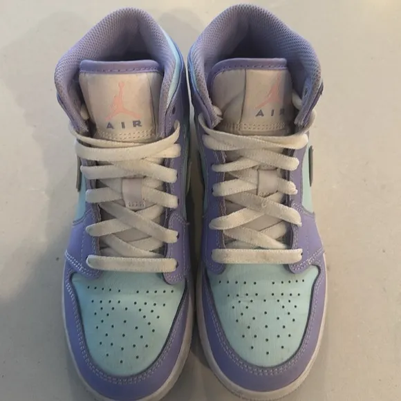 Kids Nike Air Jordan’s, gently used, unisex size 3.5, lavender sea-foam green