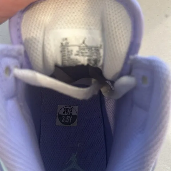 Kids Nike Air Jordan’s, gently used, unisex size 3.5, lavender sea-foam green