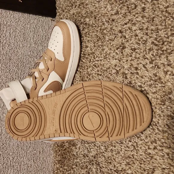 Kids Nike Tan and White High-Top Sneakers
