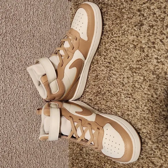 Kids Nike Tan and White High-Top Sneakers