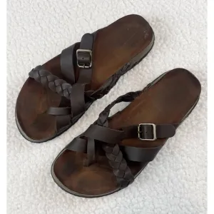 KOHL’S • Dark Brown Leather Strappy Criss-Cross Slide Sandals
