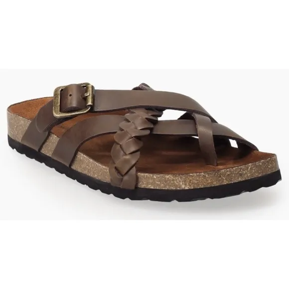 KOHL’S • Dark Brown Leather Strappy Criss-Cross Slide Sandals