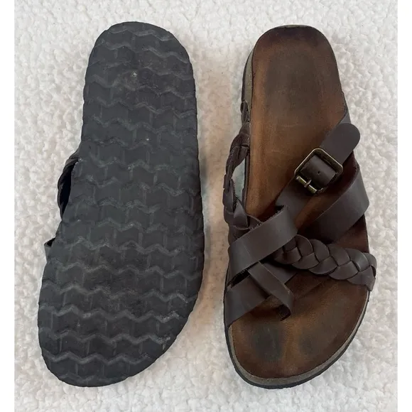 KOHL’S • Dark Brown Leather Strappy Criss-Cross Slide Sandals