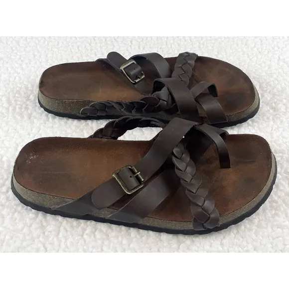 KOHL’S • Dark Brown Leather Strappy Criss-Cross Slide Sandals