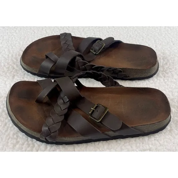 KOHL’S • Dark Brown Leather Strappy Criss-Cross Slide Sandals