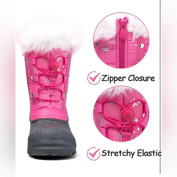 KomForme Girls Snow Boots Insulated Fur Lined Warm Anti-SlipWaterproofWinterBoot