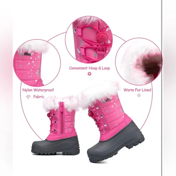 KomForme Girls Snow Boots Insulated Fur Lined Warm Anti-SlipWaterproofWinterBoot