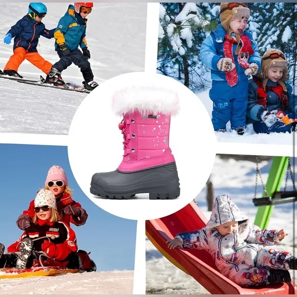 KomForme Girls Snow Boots Insulated Fur Lined Warm Anti-SlipWaterproofWinterBoot