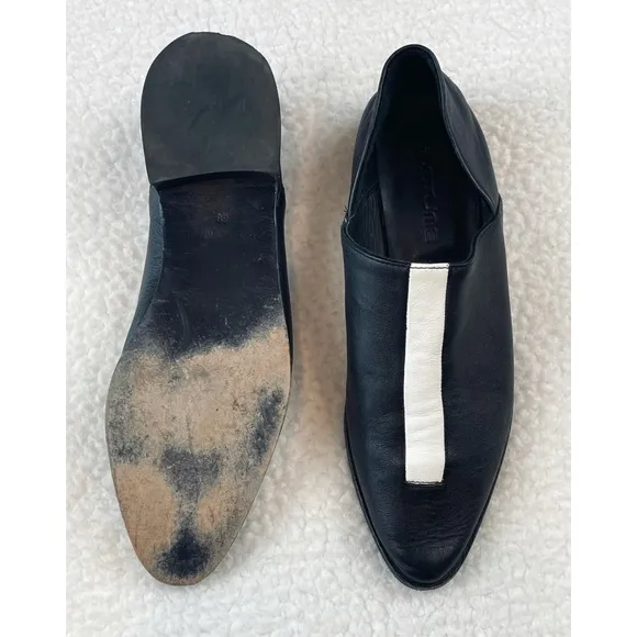 KOSTÜME • Black and White Pointed Toe Leather Slip-On Flats