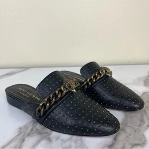 Kurt Geiger Black Cow Leather Chelsea Mule NEW Flats Chain Studded Pointed Toe