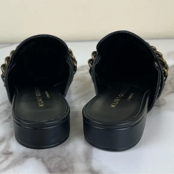 Kurt Geiger Black Cow Leather Chelsea Mule NEW Flats Chain Studded Pointed Toe