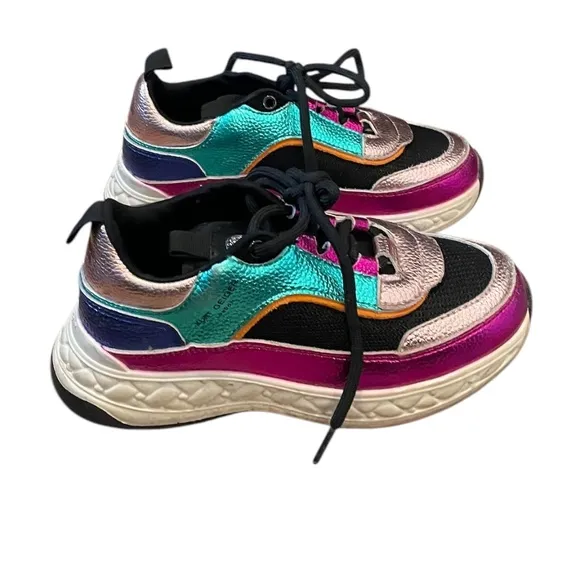 Kurt Geiger Kid's Mini Kensington Sneakers Metallic Rainbow Hues SIZE 32/1M
