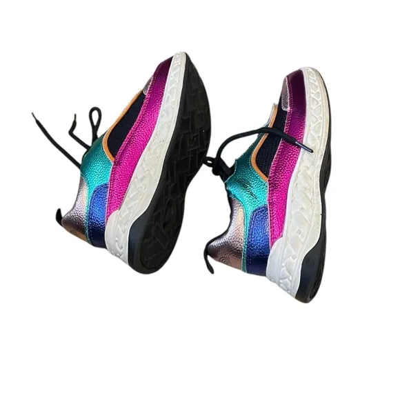 Kurt Geiger Kid's Mini Kensington Sneakers Metallic Rainbow Hues SIZE 32/1M