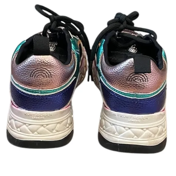 Kurt Geiger Kid's Mini Kensington Sneakers Metallic Rainbow Hues SIZE 32/1M