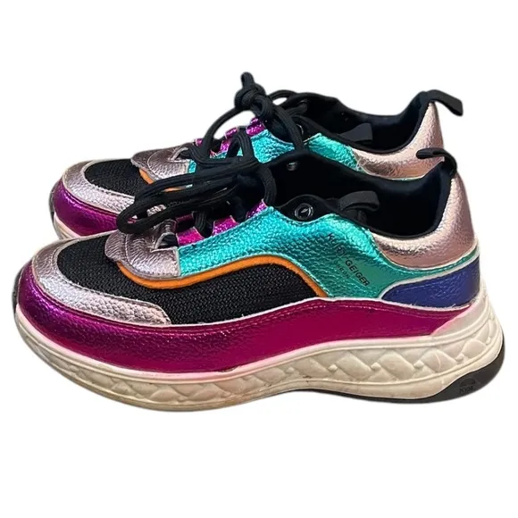 Kurt Geiger Kid's Mini Kensington Sneakers Metallic Rainbow Hues SIZE 32/1M