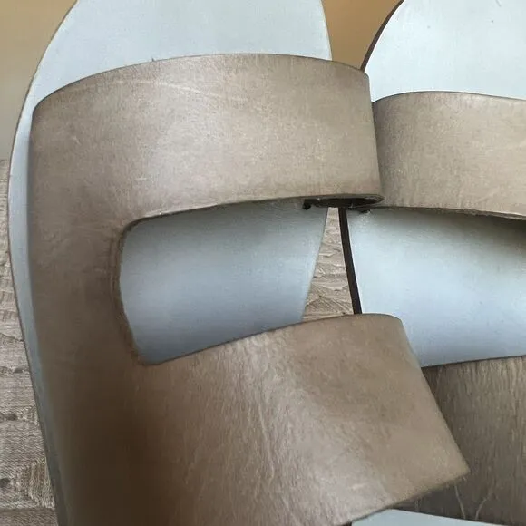 KYMA Lesvos Taupe Leather Handmade In Greece Gray Leather Flat Sandal EU 37 US 7