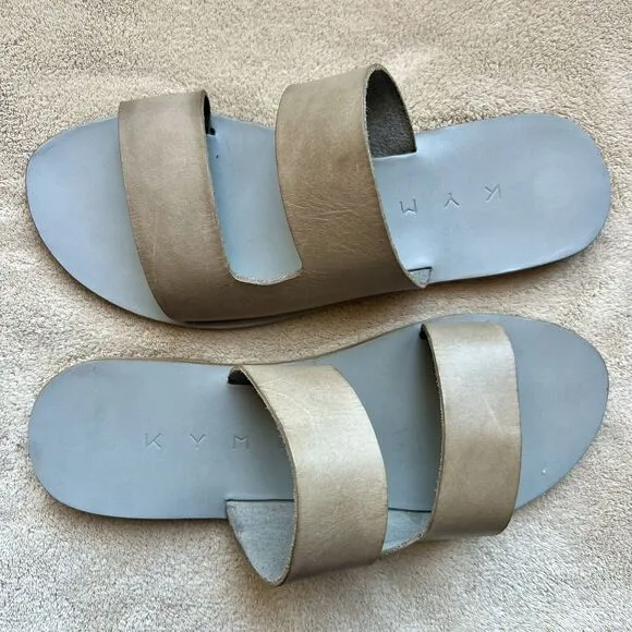 KYMA Lesvos Taupe Leather Handmade In Greece Gray Leather Flat Sandal EU 37 US 7