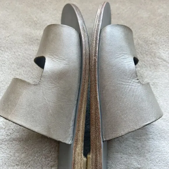 KYMA Lesvos Taupe Leather Handmade In Greece Gray Leather Flat Sandal EU 37 US 7