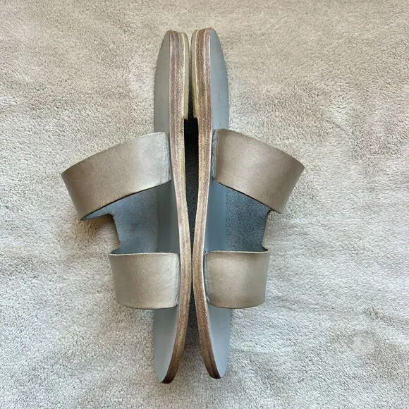 KYMA Lesvos Taupe Leather Handmade In Greece Gray Leather Flat Sandal EU 37 US 7