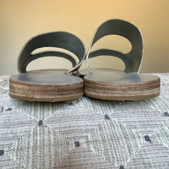 KYMA Lesvos Taupe Leather Handmade In Greece Gray Leather Flat Sandal EU 37 US 7