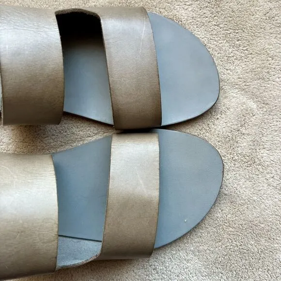 KYMA Lesvos Taupe Leather Handmade In Greece Gray Leather Flat Sandal EU 37 US 7
