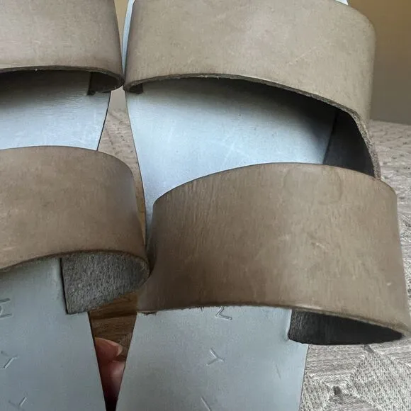 KYMA Lesvos Taupe Leather Handmade In Greece Gray Leather Flat Sandal EU 37 US 7