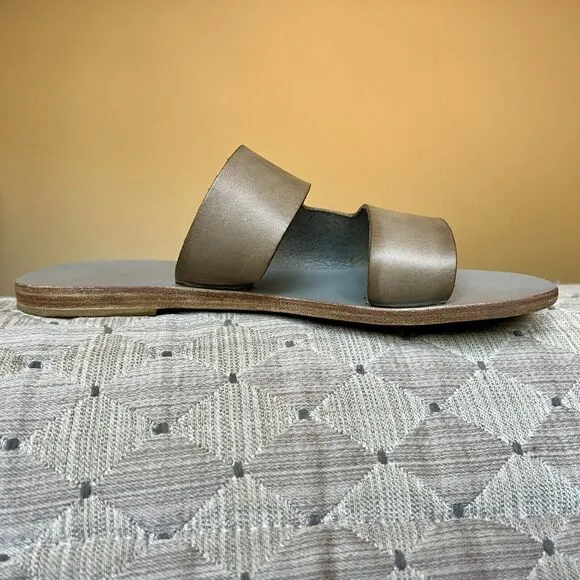 KYMA Lesvos Taupe Leather Handmade In Greece Gray Leather Flat Sandal EU 37 US 7
