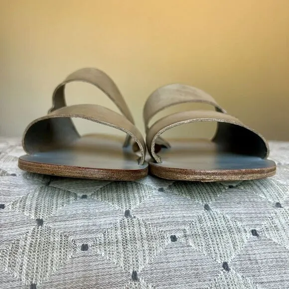 KYMA Lesvos Taupe Leather Handmade In Greece Gray Leather Flat Sandal EU 37 US 7