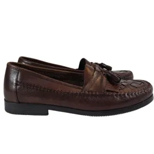 L Giorgio Brutini Classic Brown Leather Loafers Size 10.5 Tassel Woven Slip On