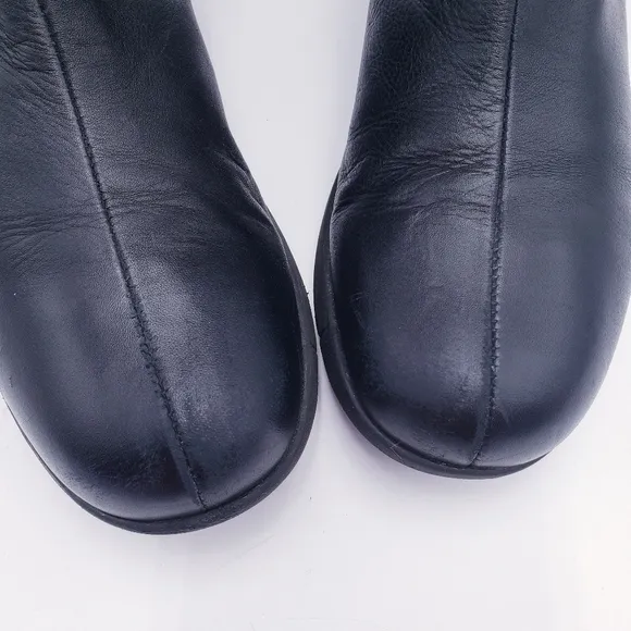 LA CANADIENNE Fur Lined Ruched Black Leather Mid Calf Winter Snow Boots Size 8.5