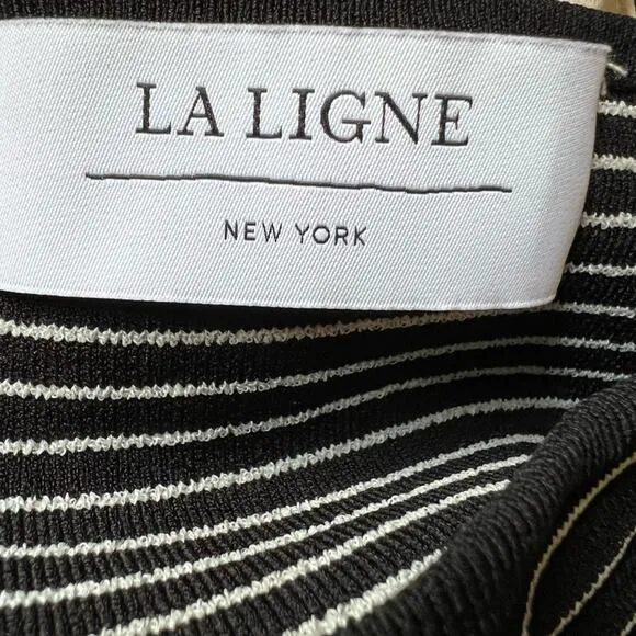 La ligne black and white striped body con bandage skirt