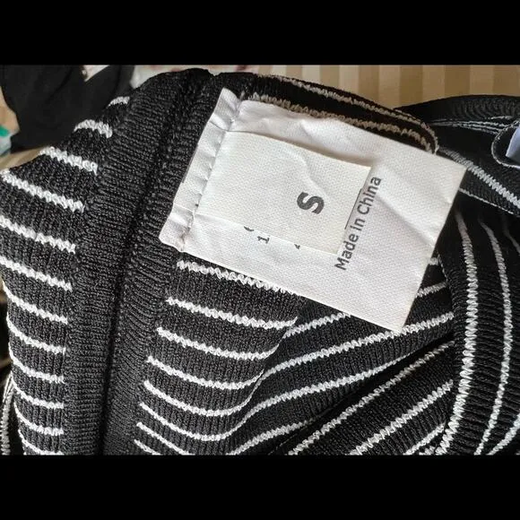 La ligne black and white striped body con bandage skirt