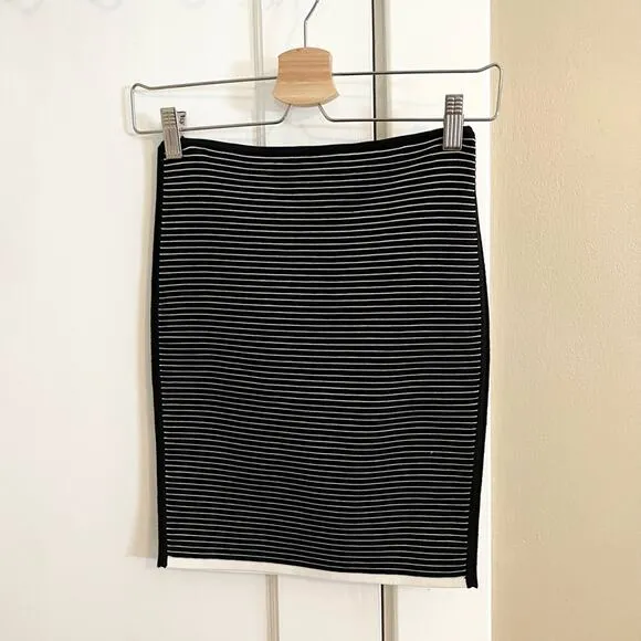 La ligne black and white striped body con bandage skirt