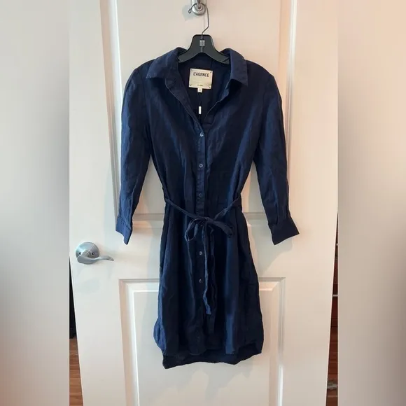 L'AGENCE Bella Linen Mini Shirt Dress