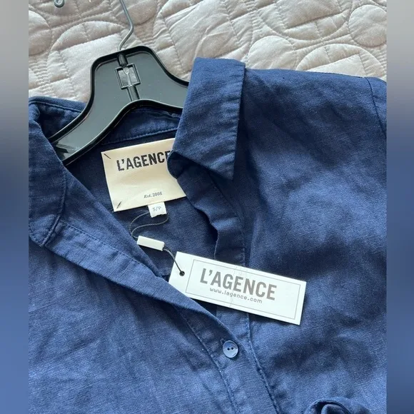 L'AGENCE Bella Linen Mini Shirt Dress