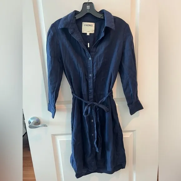 L'AGENCE Bella Linen Mini Shirt Dress
