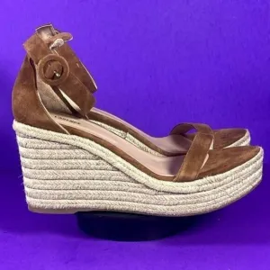 L'AGENCE Women's Brown Elysee Women's Brown Platform Suede Wedge Espadrilles 11