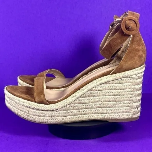 L'AGENCE Women's Brown Elysee Women's Brown Platform Suede Wedge Espadrilles 11