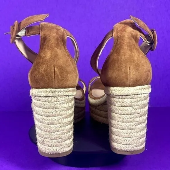 L'AGENCE Women's Brown Elysee Women's Brown Platform Suede Wedge Espadrilles 11